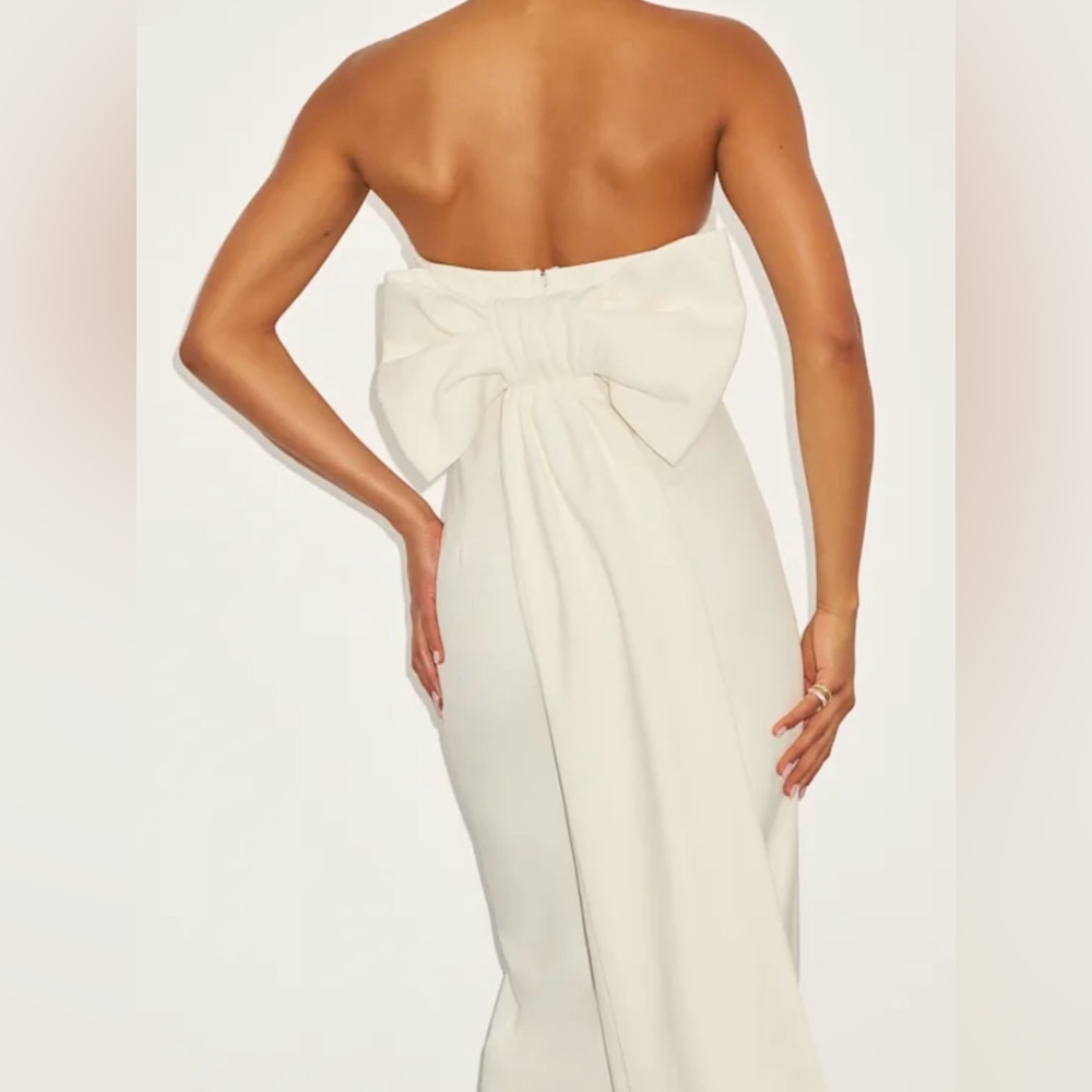 Lulus Fabulous Phenomenon White Strapless Bow Midi Dress size‎ Small NWT - Picture 5 of 10